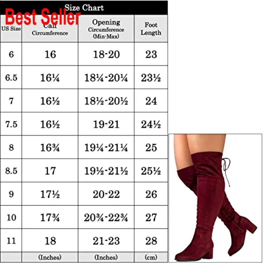 Wide Calf Over The Knee Boots with Block Heel and Memory Foam Insole